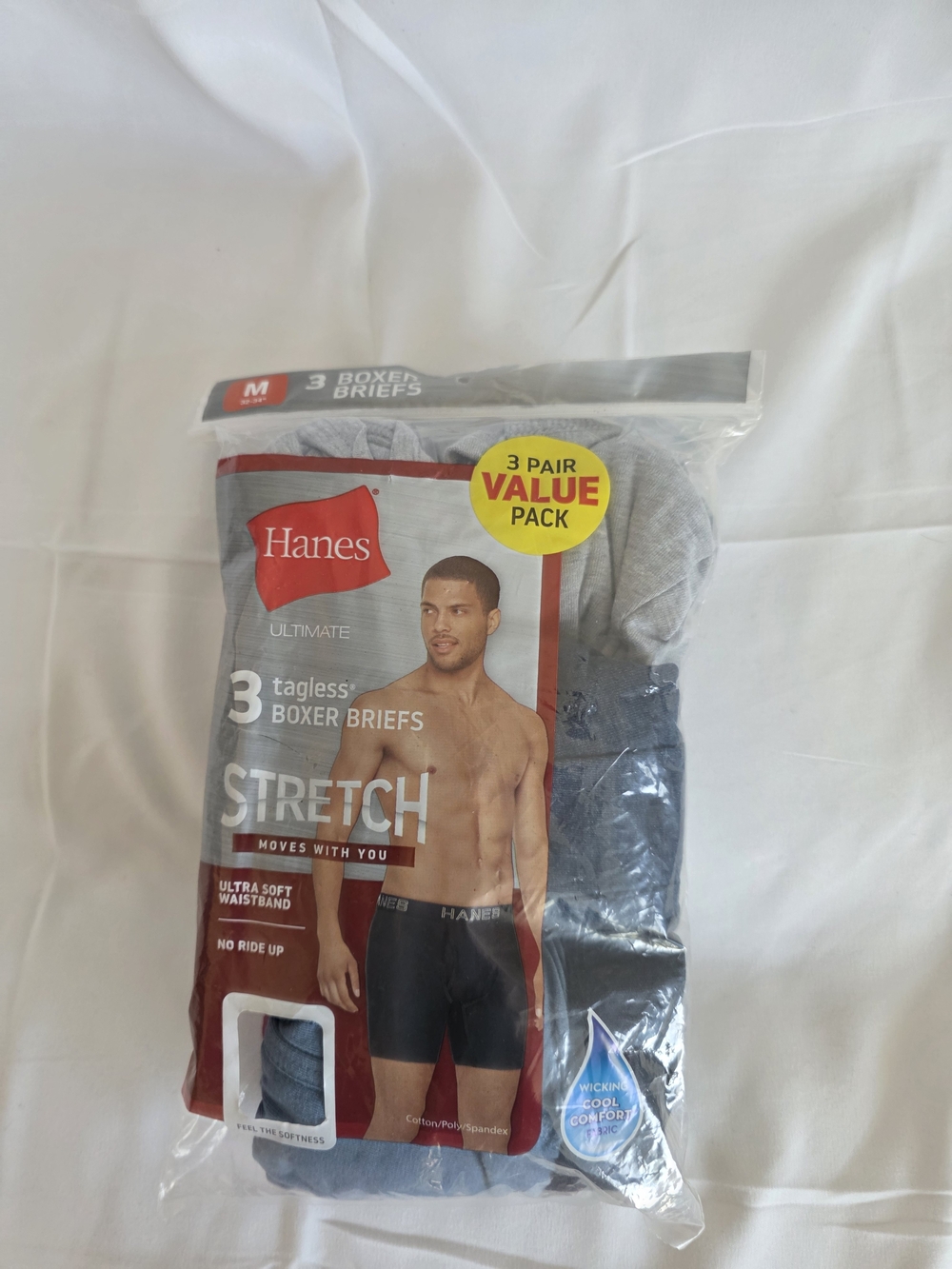 Hanes Men's Boxer Briefs 3-Pack in Gray, Blue, and Black